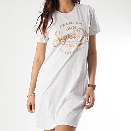 Superdry - Robe Tee Shirt Femme Core W8010139A Gris Chiné Doré