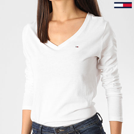 Tommy Hilfiger - Tee Shirt Manches Longues Femme Col V Soft Jersey 8297 Blanc