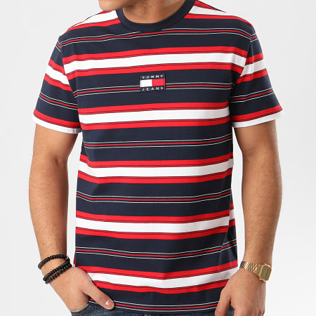 Tommy Hilfiger - Tee Shirt A Rayures 7836 Bleu Marine Rouge Blanc