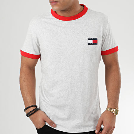 Tommy Hilfiger - Tee Shirt Branded Ringer 7838 Gris Clair Chiné
