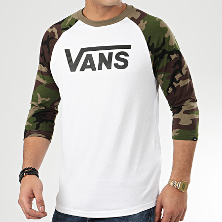 Vans - Tee Shirt Manches Longues Classic Raglan 2QQATA Blanc Vert Kaki Camouflage