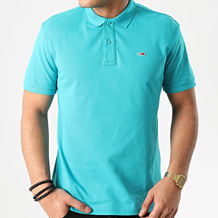 Tommy Jeans - Polo Manches Courtes Classics Solid Stretch 7196 Bleu Turquoise