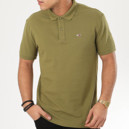 Tommy Jeans - Polo Manches Courtes Classics Solid Stretch 7196 Vert Kaki