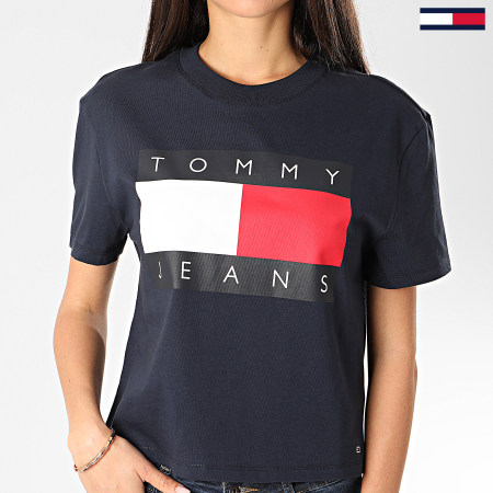 Tommy Jeans - Tee Shirt Femme Tommy Flag 7153 Bleu Marine