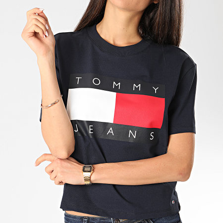 Tommy Jeans - Tee Shirt Femme Tommy Flag 7153 Bleu Marine
