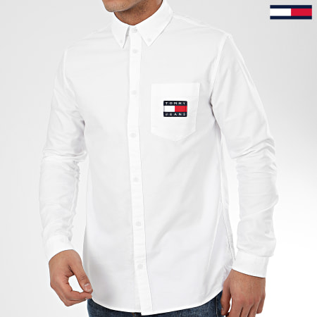 Tommy Jeans - Chemise Manches Longues Oxford Badge 7895 Blanc