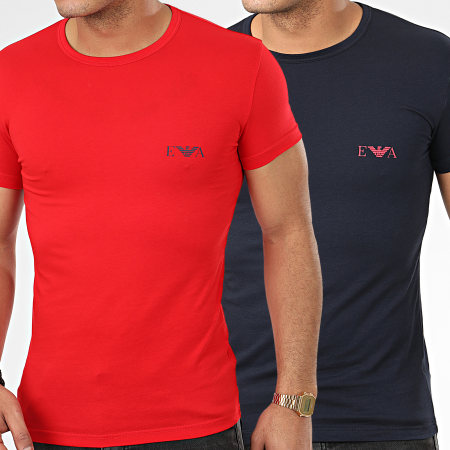 Emporio Armani - Lot De 2 Tee Shirts Slim 111670-0P715 Rouge Bleu Marine