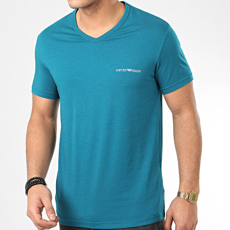 Emporio Armani - Lot De 2 Tee Shirts Col V 111849-0P717 Noir Turquoise
