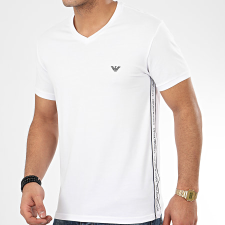 Emporio Armani - Tee Shirt Slim Col V A Bandes 111889-0P717 Blanc