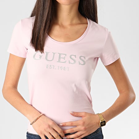 Guess - Tee Shirt Slim Femme W0GI0J-J1300 Rose Argenté