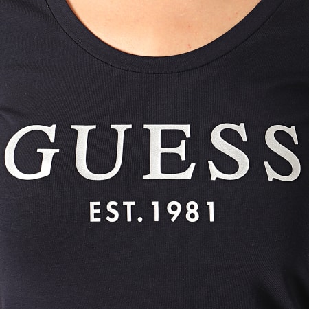Guess - Tee Shirt Slim Femme W0GI0J-J1300 Bleu Marine Argenté