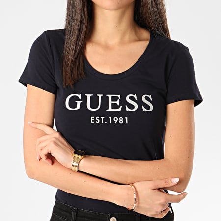 Guess - Tee Shirt Slim Femme W0GI0J-J1300 Bleu Marine Argenté