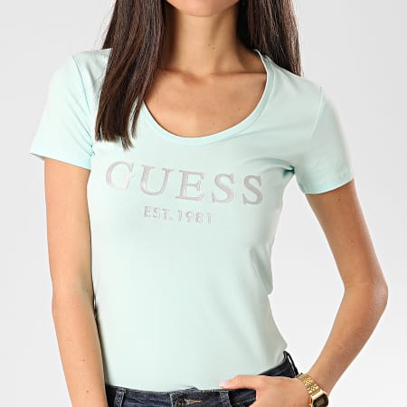 Guess - Tee Shirt Slim Femme W0GI0J-J1300 Bleu Clair Argenté