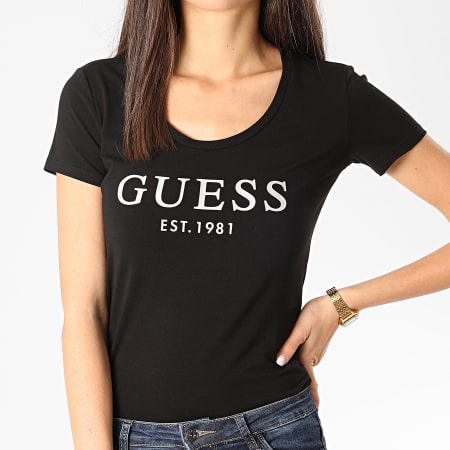 Guess - Tee Shirt Slim Femme W0GI0J-J1300 Noir Argenté