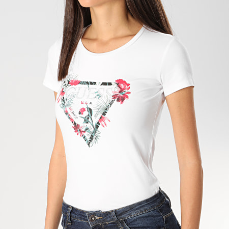 Guess - Tee Shirt Slim Femme A Strass W0GI33-J1300 Blanc Floral