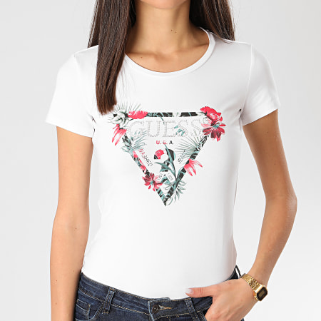 Guess - Tee Shirt Slim Femme A Strass W0GI33-J1300 Blanc Floral