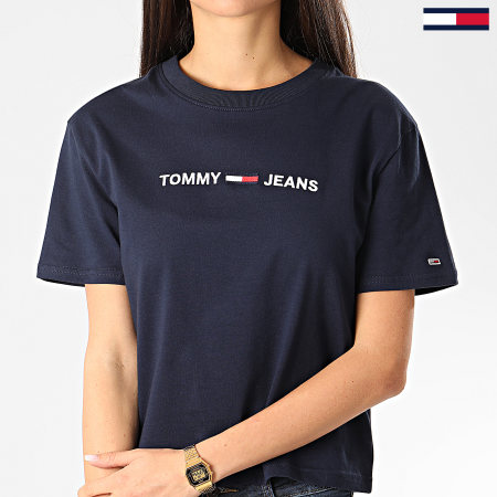 Tommy Jeans - Tee Shirt Femme Modern Linear Logo 8062 Bleu Marine