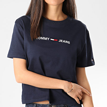 Tommy Jeans - Tee Shirt Femme Modern Linear Logo 8062 Bleu Marine