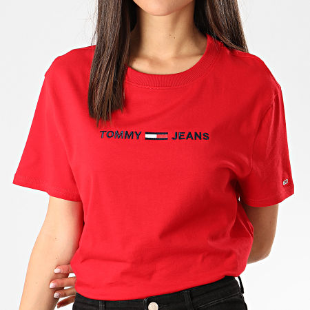 Tommy Jeans - Tee Shirt Femme Modern Linear Logo 8062 Rouge
