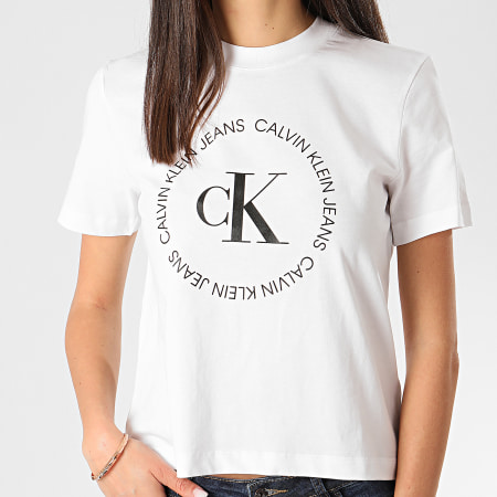 Calvin Klein - Tee Shirt Femme Round Logo 3544 Blanc