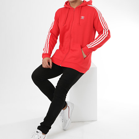 Adidas Originals - Sweat Zippé Capuche A Bandes 3 Stripes FZ FM3764 Rouge