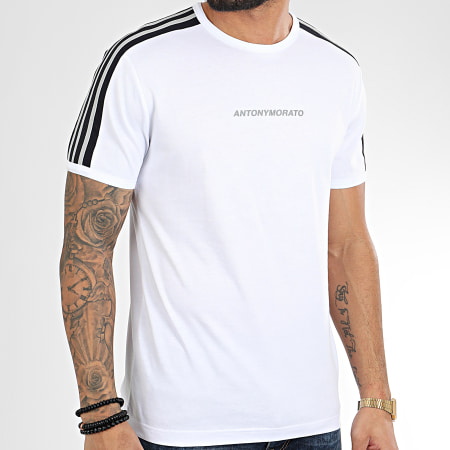 Antony Morato - Tee Shirt A Bandes Sport Heritage MMKS01730 Blanc