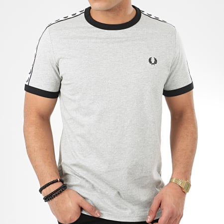 Fred Perry - Tee Shirt A Bandes Taped Ringer M6347 Gris Chiné