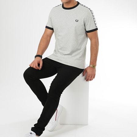 Fred Perry - Tee Shirt A Bandes Taped Ringer M6347 Gris Chiné