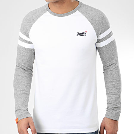 Superdry - Tee Shirt Manches Longues OL Softball Ringer M6010011A Blanc Gris Chiné