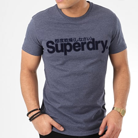 Superdry - Tee Shirt Core Faux Suede M1010103A Bleu Marine Chiné