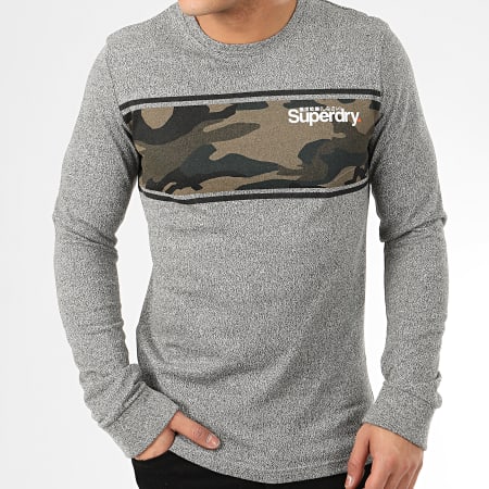 Superdry - Tee Shirt Manches Longues Core Logo Camo Stripe M6010031A Gris Chiné Camouflage