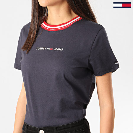 Tommy Jeans - Tee Shirt Femme Contrast Rib Bleu Marine