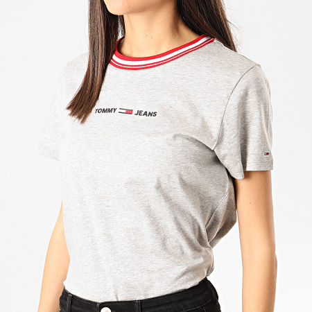 Tommy Jeans - Tee Shirt Femme Contrast Rib Gris Chiné