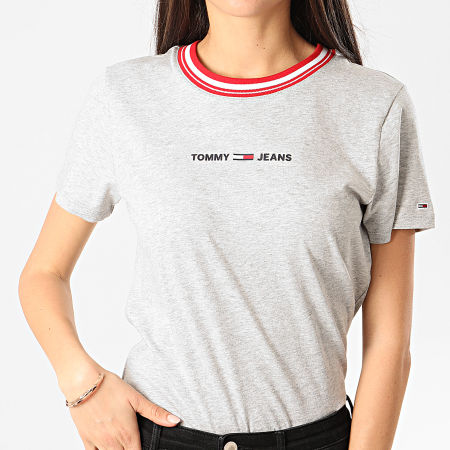 Tommy Jeans - Tee Shirt Femme Contrast Rib Gris Chiné