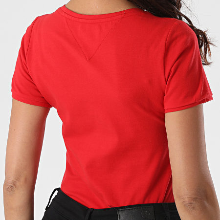 Tommy Jeans - Tee Shirt Col V Femme Stretch Rouge