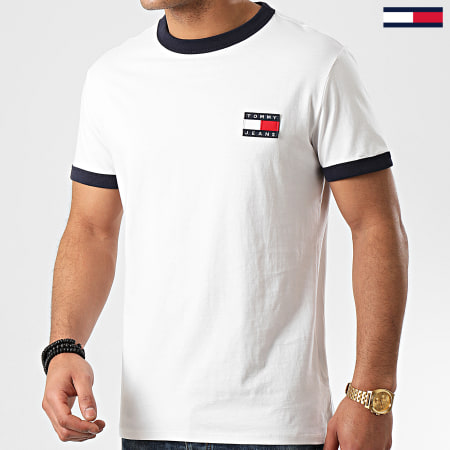 Tommy Jeans - Tee Shirt Branded Ringer 7838 Blanc Cassé