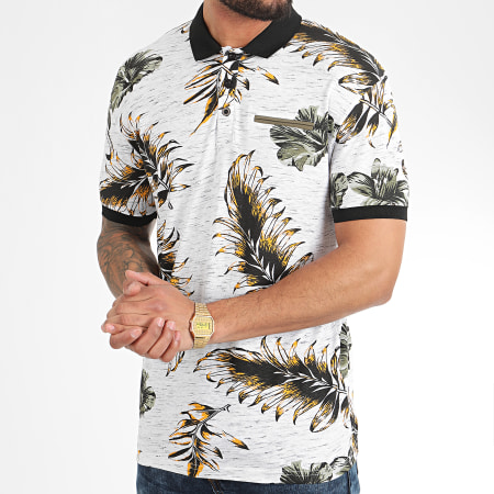 American People - Polo Manches Courtes Mambo Blanc Chiné Floral