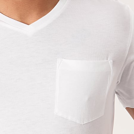 Celio - Tee Shirt Poche Col V Pebasic Blanc