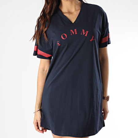 Tommy Hilfiger - Robe Tee Shirt Femme Col V 1942 Bleu Marine