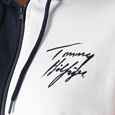 Tommy Hilfiger - Sweat Zippé Capuche Femme Tricolore Colorblock 2297 Bleu Marine Blanc Rouge