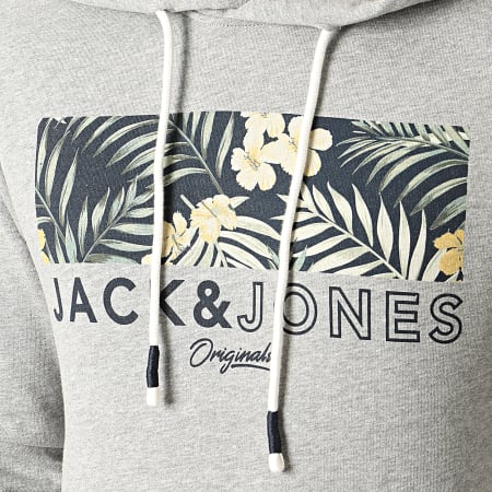 Jack And Jones - Sweat Capuche Floral Tropic Gris Chiné