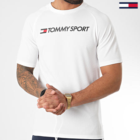 Tommy Hilfiger - Tee Shirt Training Top Mesh Logo 0357 Blanc