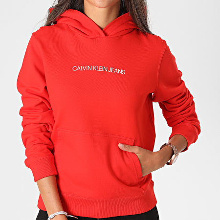 Calvin Klein - Sweat Capuche Femme Shrunken Institutional 3380 Rouge