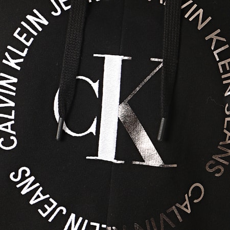 Calvin Klein - Sweat Capuche Crop Femme Round CK Blocked 3470 Noir Argenté