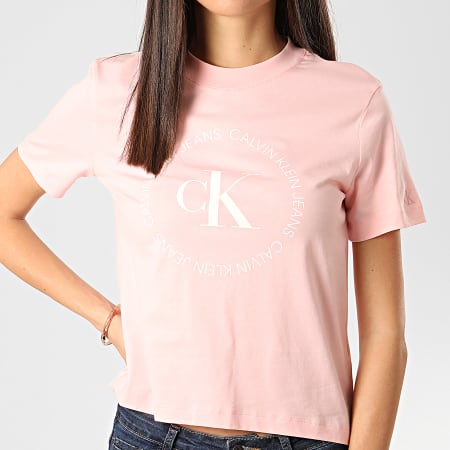 Calvin Klein - Tee Shirt Femme Round Logo 3544 Rose