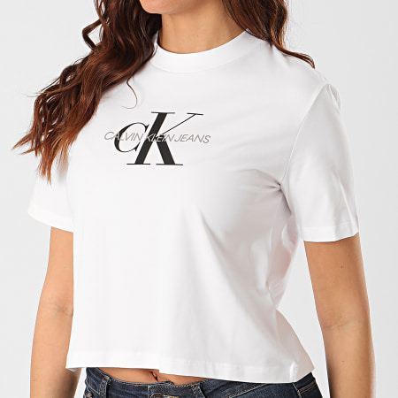 Calvin Klein - Tee Shirt Crop Femme Monogram Modern 3692 Blanc