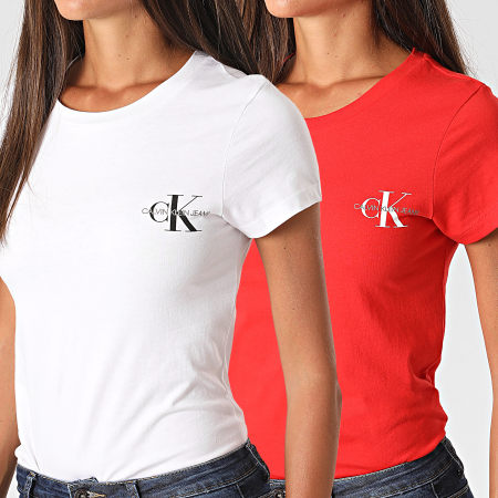 Calvin Klein - Lot De 2 Tee Shirts Slim Femme 4364 Blanc Rouge