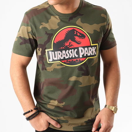 Jurassic Park - Tee Shirt Jurassic Park Original Logo Camouflage Vert Kaki