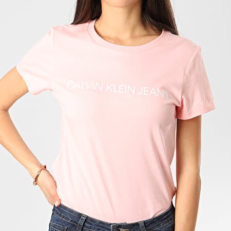 Calvin Klein - Tee Shirt Slim Femme Institutional Logo 3127 Rose