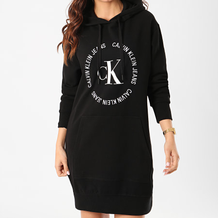 Calvin Klein - Robe Sweat Capuche Femme Round Logo 3596 Noir